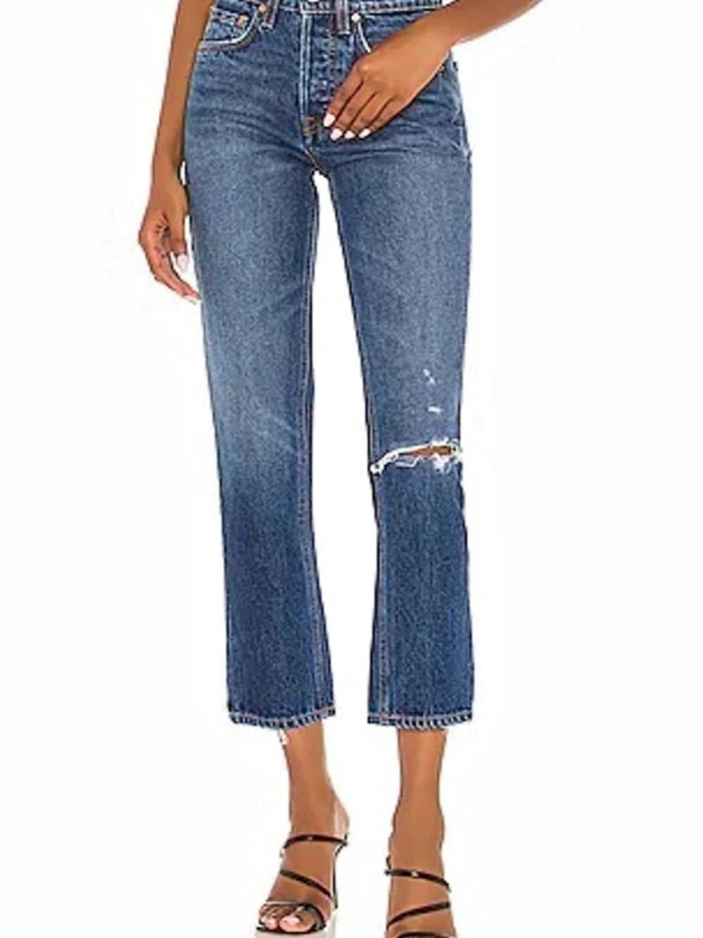 GRLFRND Karolina High Rise Straight Crop Jeans Blue Waist 24